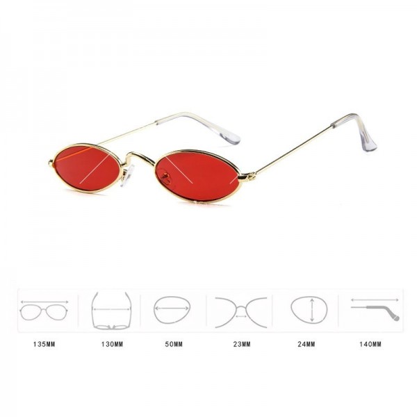 Дамски слънчеви очила с малки овални стъкла и метална рамка 9