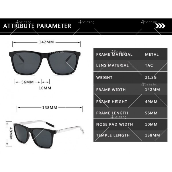 Класически унисекс слънчеви очила с пластмасова рамка и алуминиеви дръжки 11