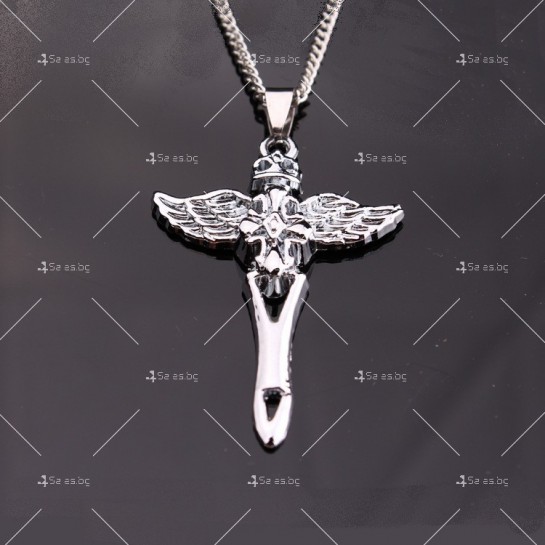 Моден синджир с висулка кръст с ангелски крила NSD10