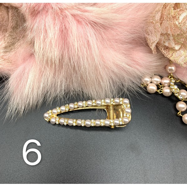 Елегантна дамска фиба за коса, златиста с перли и кристали - F60 6