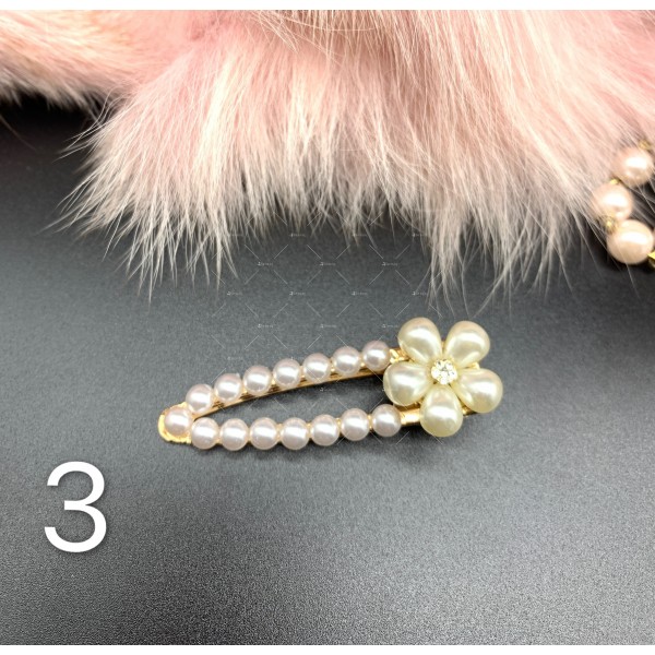 Фиби за коса с 3D перли, златиста щипка - F63 3