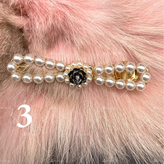 Стилна фиба за коса с перли и кристали - F64