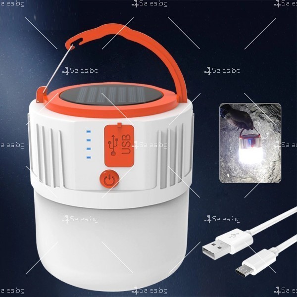 Соларна лампа за къмпинг, водоустойчива USB вход и кабел за зареждане CAMP LAMP13 14