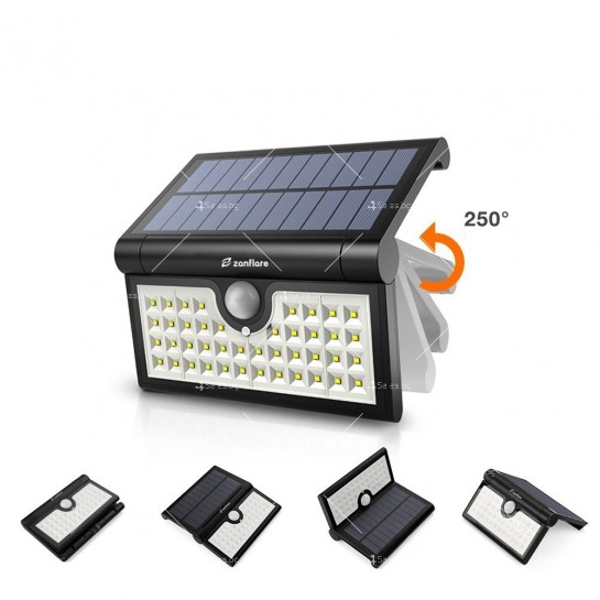 Соларна сгъваема лампа за градина, сензор за движение, 34 LED диода, мощност 15W