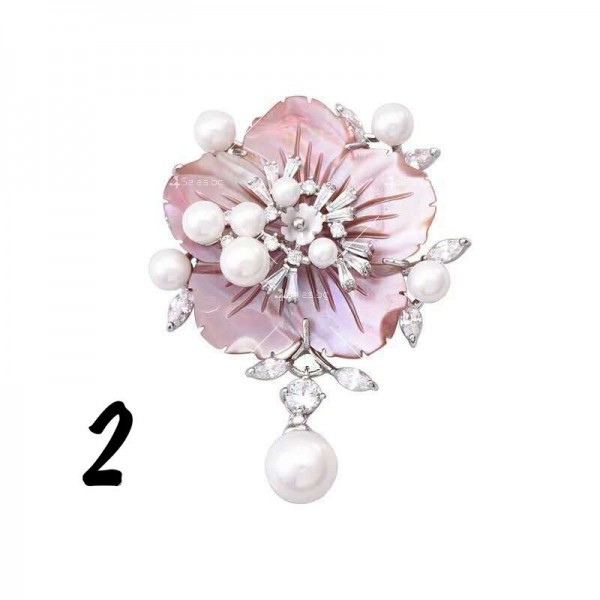 Елегантна дамска брошка розово цвете с перлени и кристални елементи Е23 5