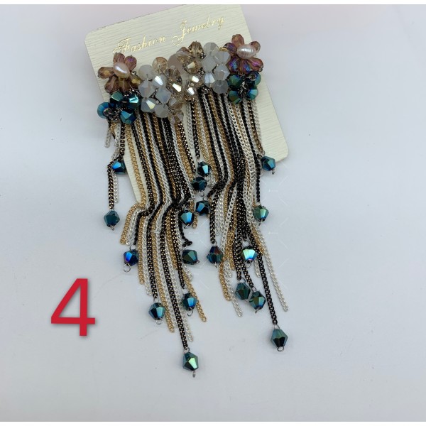 Дамски обеци с цветни мъниста и плътни висулки от синджирчета А160 9
