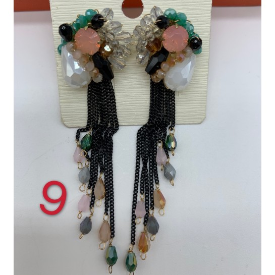 Дамски обеци с цветни мъниста и плътни висулки от синджирчета А160