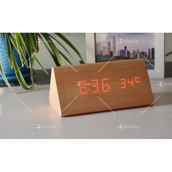 LED Цифров часовник, дървен показващ  часа и температурата - TV931 2