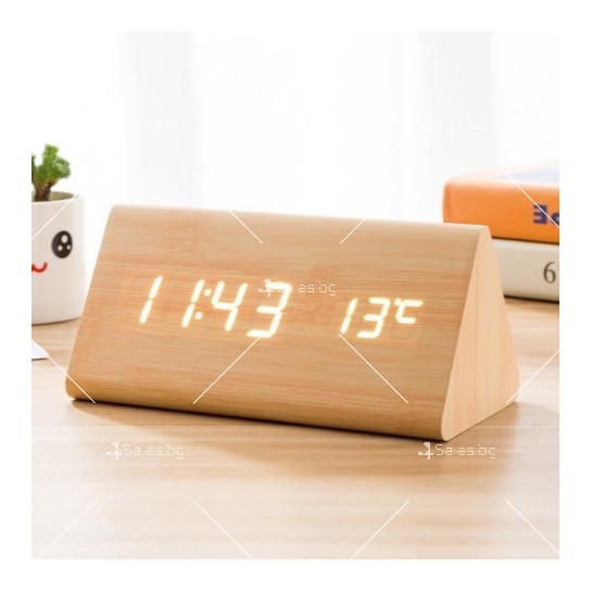 LED Цифров часовник, дървен показващ  часа и температурата - TV931