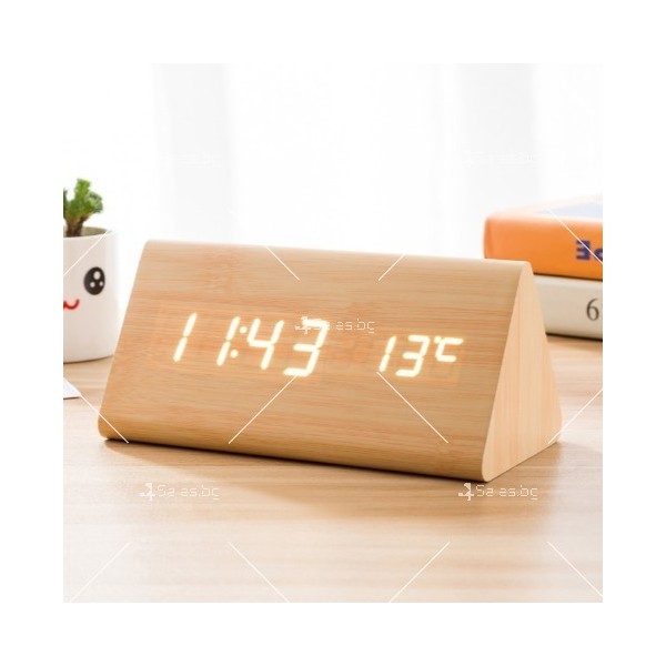 LED Цифров часовник, дървен показващ  часа и температурата - TV931 4