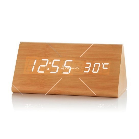 LED Цифров часовник, дървен показващ  часа и температурата - TV931
