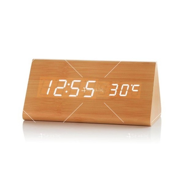 LED Цифров часовник, дървен показващ  часа и температурата - TV931 5