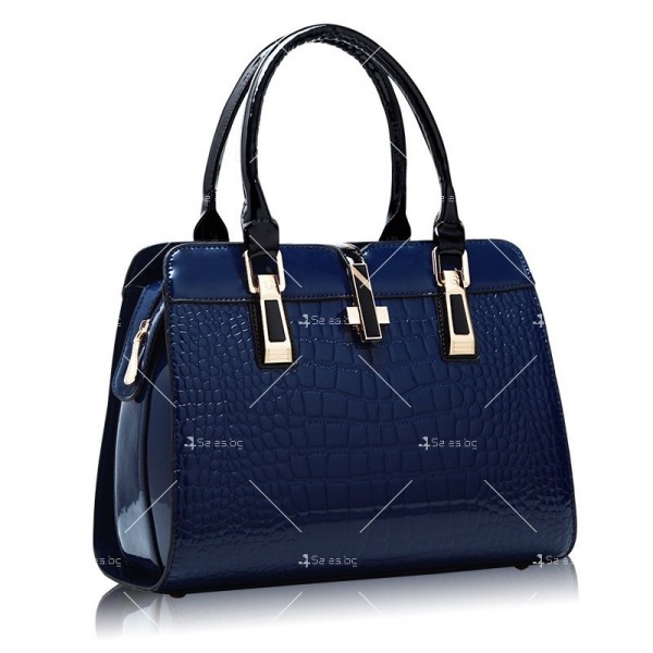 Луксозна лачена дамска чанта, имитираща крокодилски десен BAG43 1