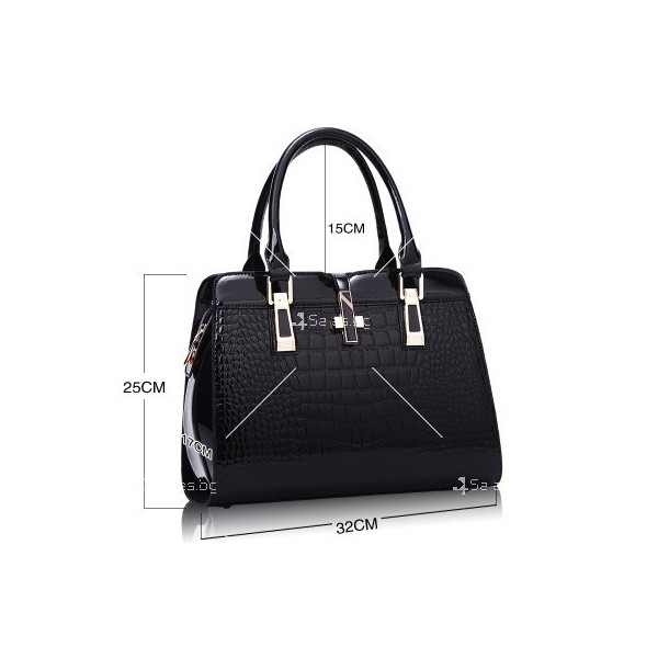 Луксозна лачена дамска чанта, имитираща крокодилски десен BAG43 3