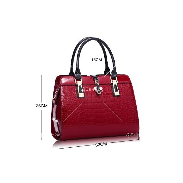 Луксозна лачена дамска чанта, имитираща крокодилски десен BAG43 4