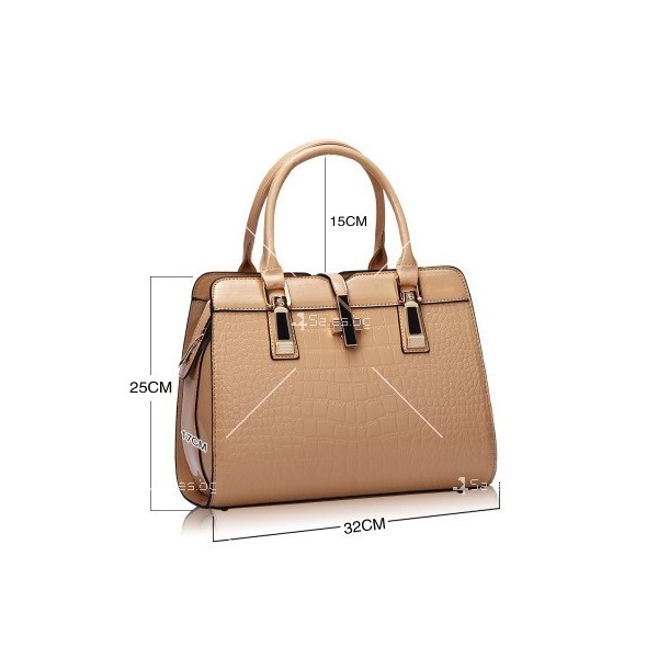 Луксозна лачена дамска чанта, имитираща крокодилски десен BAG43 6