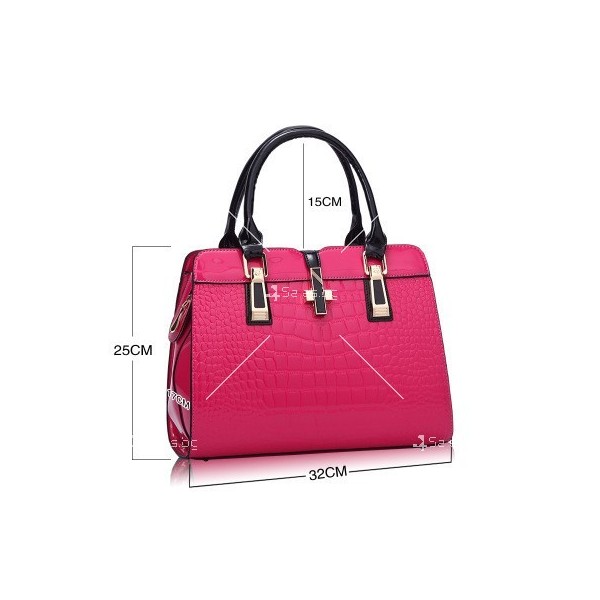 Луксозна лачена дамска чанта, имитираща крокодилски десен BAG43 8