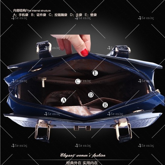 Луксозна лачена дамска чанта, имитираща крокодилски десен BAG43