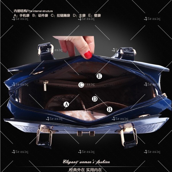 Луксозна лачена дамска чанта, имитираща крокодилски десен BAG43 16