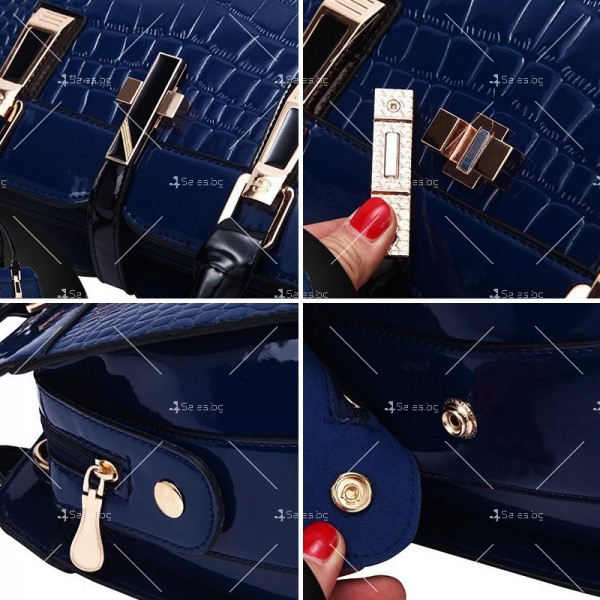 Луксозна лачена дамска чанта, имитираща крокодилски десен BAG43 17