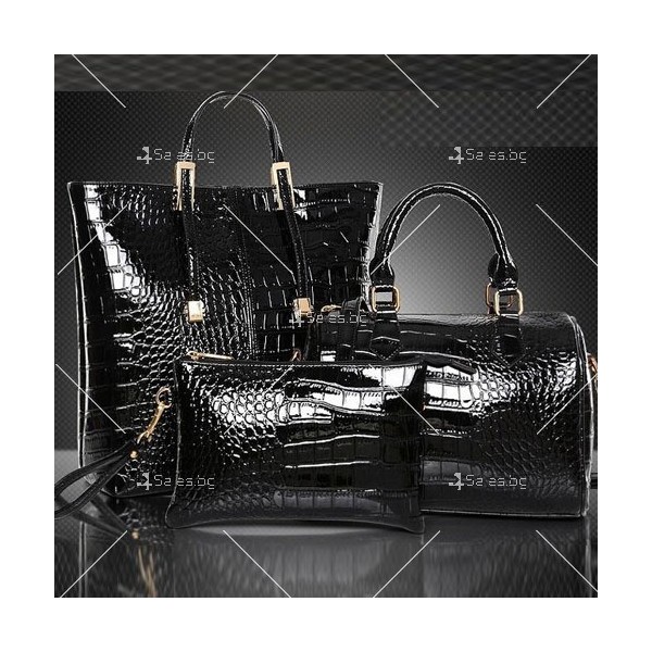 Комплект от 3 броя елегантни дамски чанти, имитиращи крокодилска кожа BAG72 2