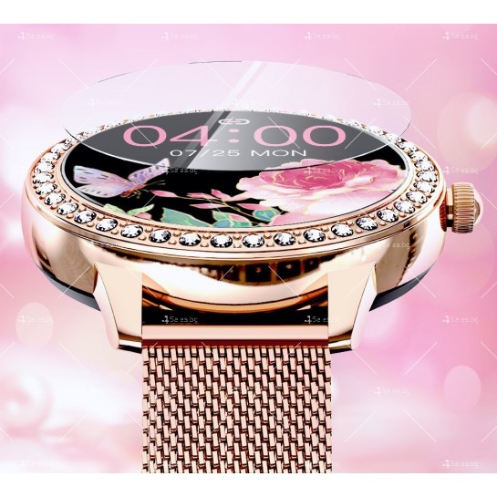 Дамски смарт часовник от неръждаема стомана и дисплей от закалено стъкло SMW62