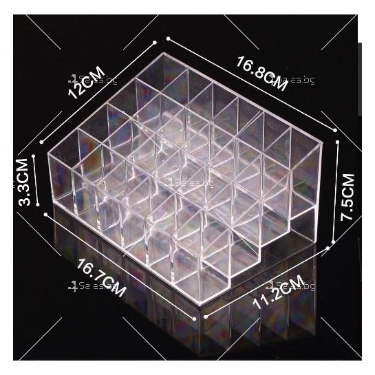 Органайзер за червила с 24 разпределения, изработен от твърд прозрачен акрил