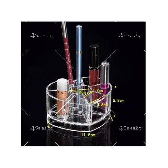 Прозрачен, козметичен органайзер с форма на сърце, снабден с 8 отделения