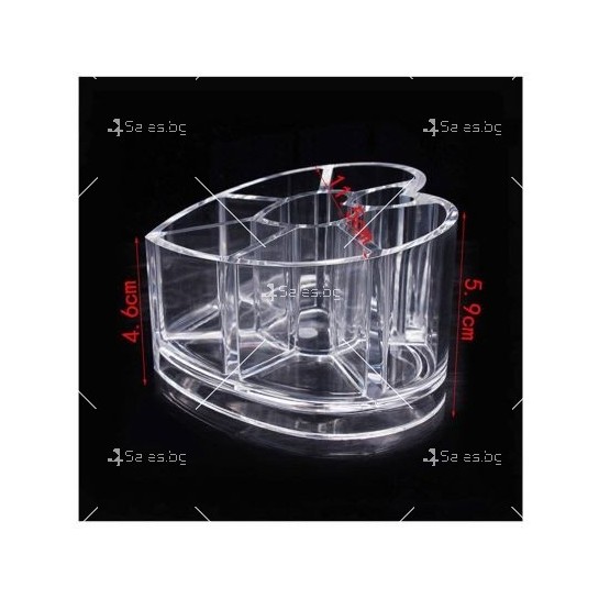 Прозрачен, козметичен органайзер с форма на сърце, снабден с 8 отделения