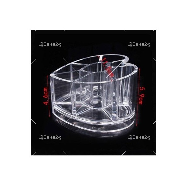 Прозрачен, козметичен органайзер с форма на сърце, снабден с 8 отделения