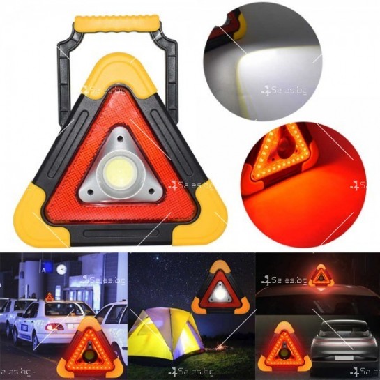 LED аварийна лампа за автомобил+соларно зареждане триъгълник H LED59B