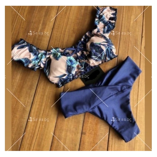 Дамски бански костюм – блузка с ръкави и изрязани бикини с висока талия Y94