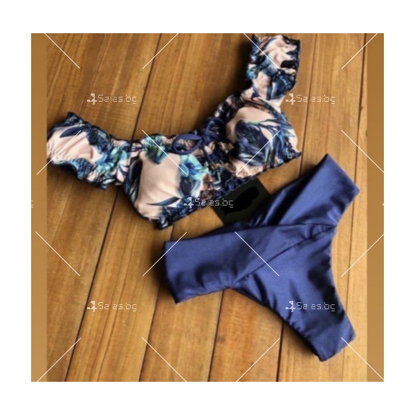 Дамски бански костюм – блузка с ръкави и изрязани бикини с висока талия Y94 1