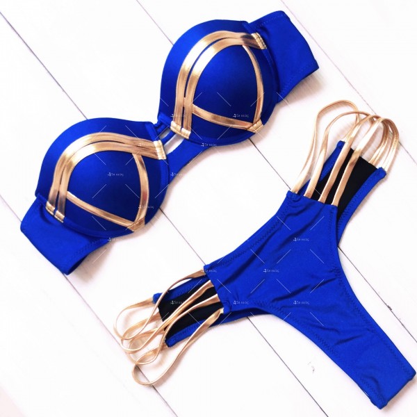 Дамски бански костюм от две части в един цвят с ленти  Y103 3