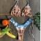 Дамски бански костюм в две части – триъгълно горнище и бикини с ниска талия Y95 17