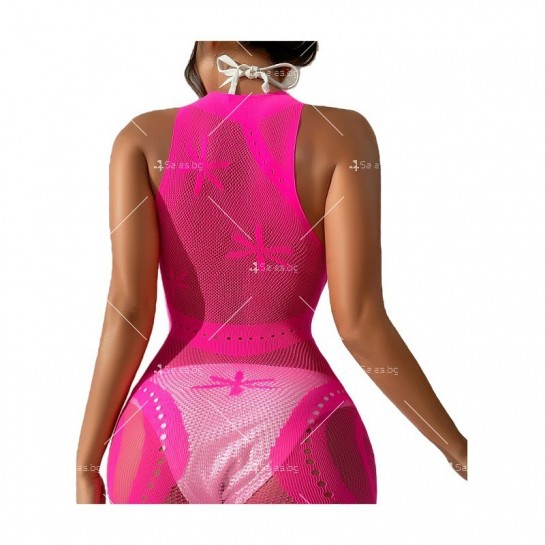 Секси дамска мрежеста къса рокля в розово-червен цвят NY182