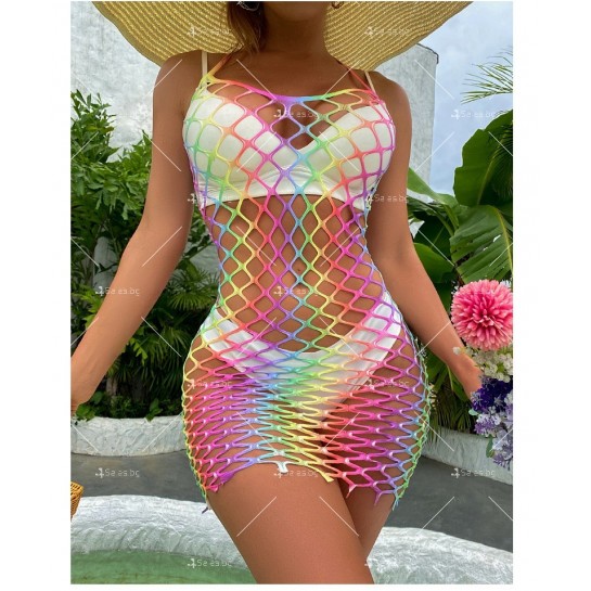 Къса плажна рокля на едра мрежа с тънки презрамки NY187