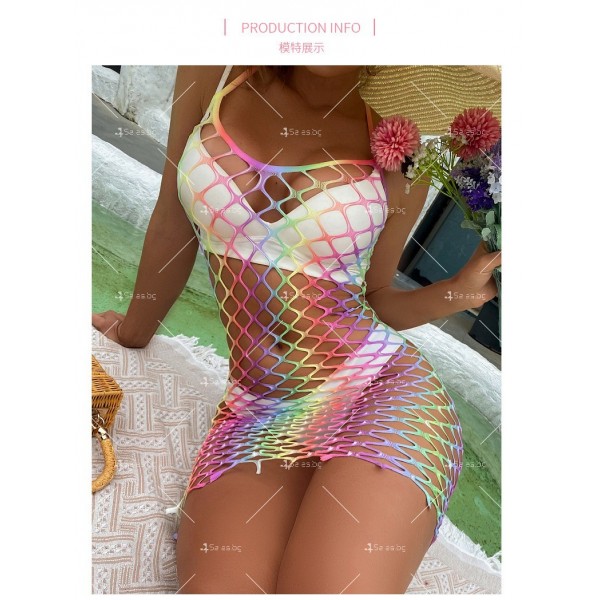 Къса плажна рокля на едра мрежа с тънки презрамки NY187 3