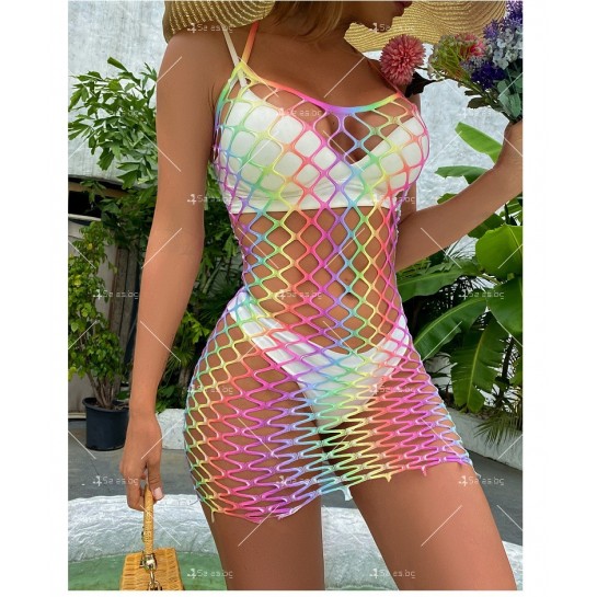 Къса плажна рокля на едра мрежа с тънки презрамки NY187