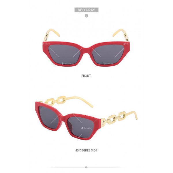 Дамски слънчеви очила тип котешко око с ефектни златни дръжки 11