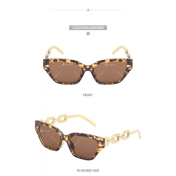 Дамски слънчеви очила тип котешко око с ефектни златни дръжки 17