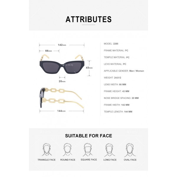 Дамски слънчеви очила тип котешко око с ефектни златни дръжки 19