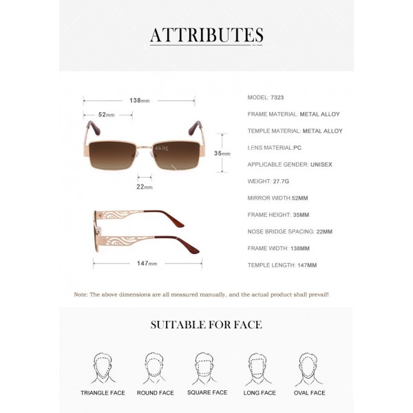 Дамски квадратни слънчеви очила с дебели метални дръжки 12