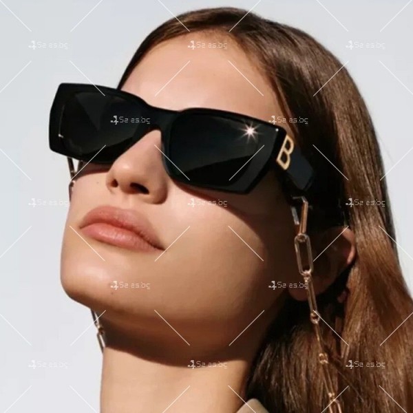 Ретро квадратни дамски слънчеви очила с декорация “B” на дръжките 4