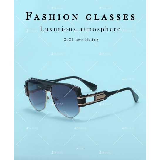 Дамски слънчеви очила с голяма права рамка и ефектни дръжки