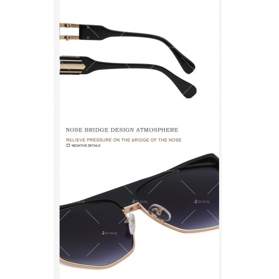 Дамски слънчеви очила с голяма права рамка и ефектни дръжки