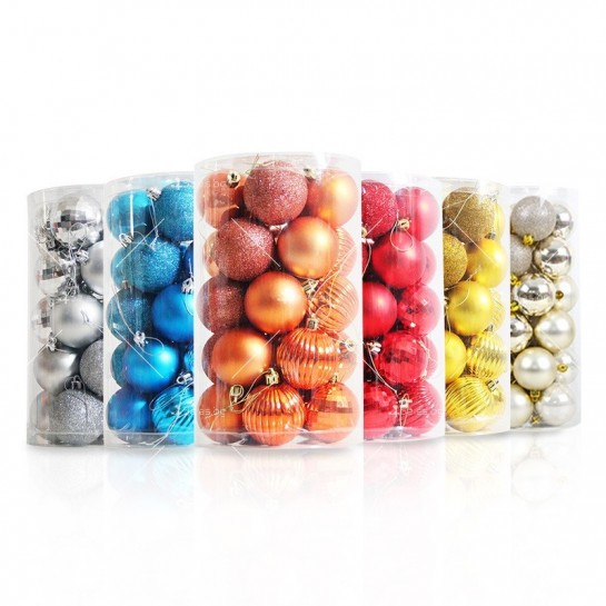 Коледни топки за украса, 24 броя  с кутия - SD36