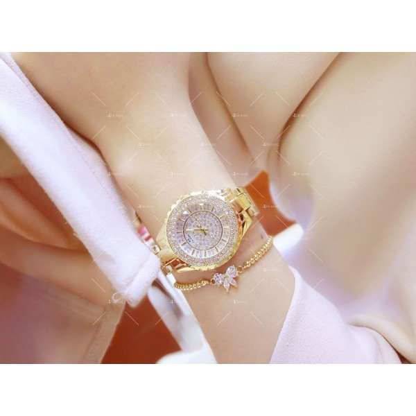 Дамски ръчен метален часовник с циферблат с камъни WW32 2