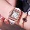 Дамски часовник с квадратен циферблат с камъни и кожена верижка WW33 6