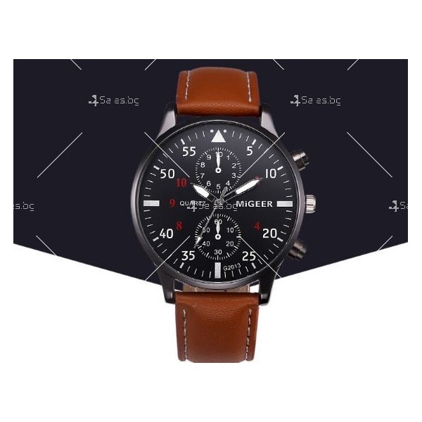 Спортно-елегантен мъжки часовник с кожена каишка и кварцов механизъм WW41 3